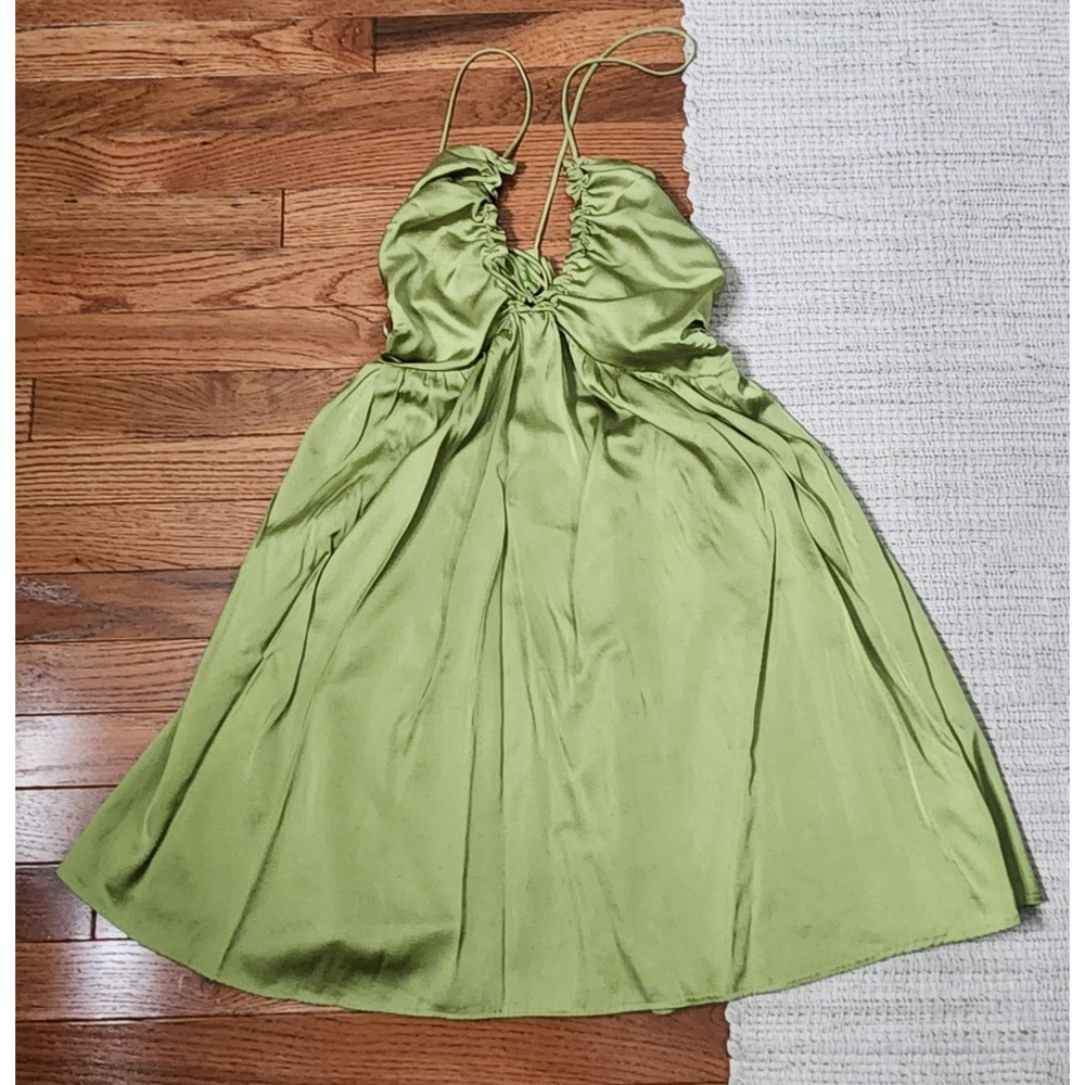 Abercrombie & Fitch Green Satin Mini‎ Dress Strappy Sleeveless Open Back XS